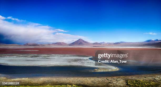 laguna colorada, laguna rouge sur l’altiplano, désert idyllique de l’altiplano atacama, paysage volcanique panorama région de potosi, andes boliviennes en bolivie - bolivia photos et images de collection