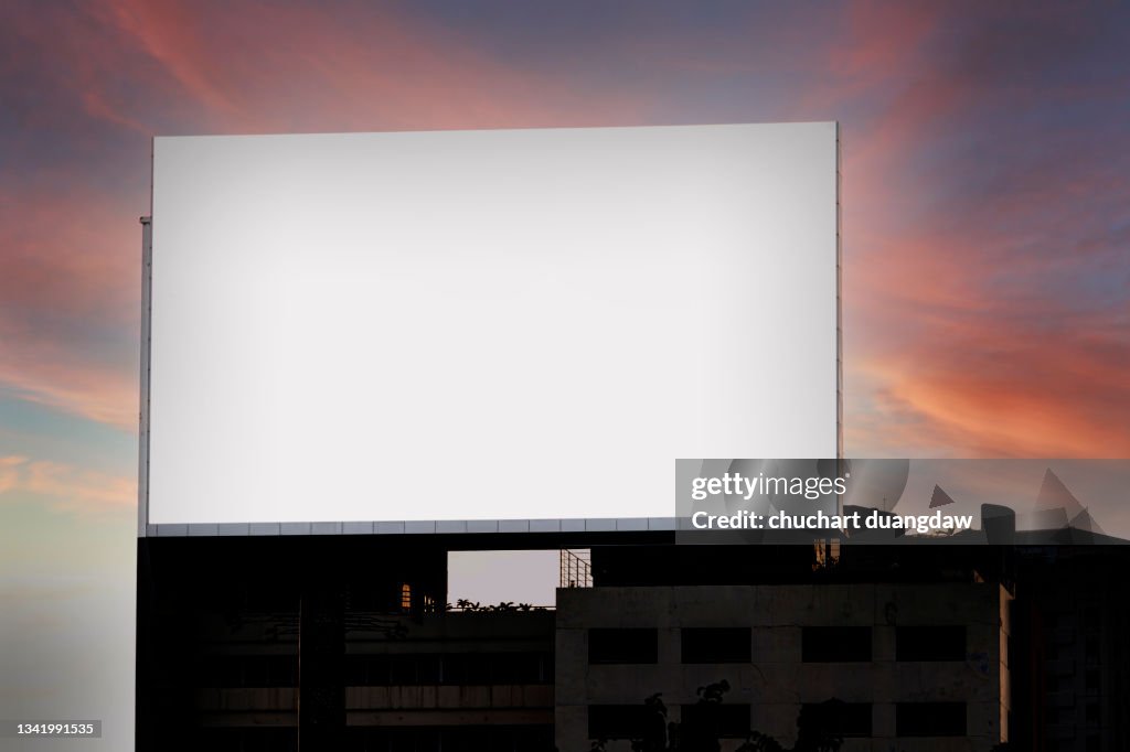 Billboard blank advertising banner media display and sky background