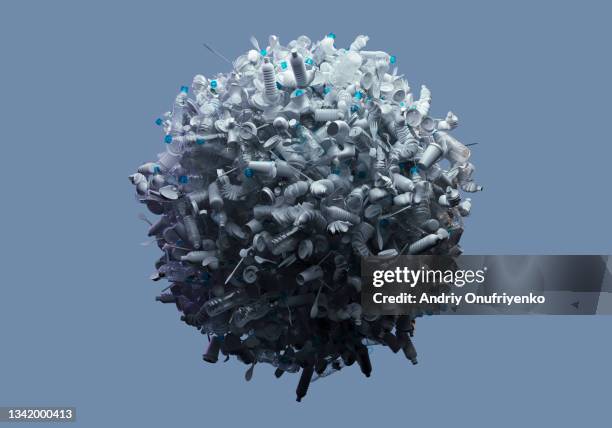 huge plastic garbage sphere - recycled plastic material stock pictures, royalty-free photos & images