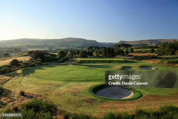 View of the green on the par 4, second hole on the Kings Course at Gleneagles on September 01, 2021 in Auchterarder, Scotland.