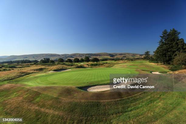 View from behind the green on the par 3, 11th hole on the Kings Course at Gleneagles on September 01, 2021 in Auchterarder, Scotland.