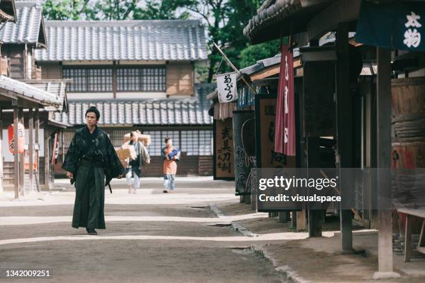 traditional japanese samurai - historical reenactment stock pictures, royalty-free photos & images