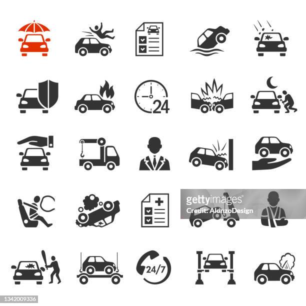 car insurance concept. auto insurance icons. - car crash 幅插畫檔、美工圖案、卡通及圖標