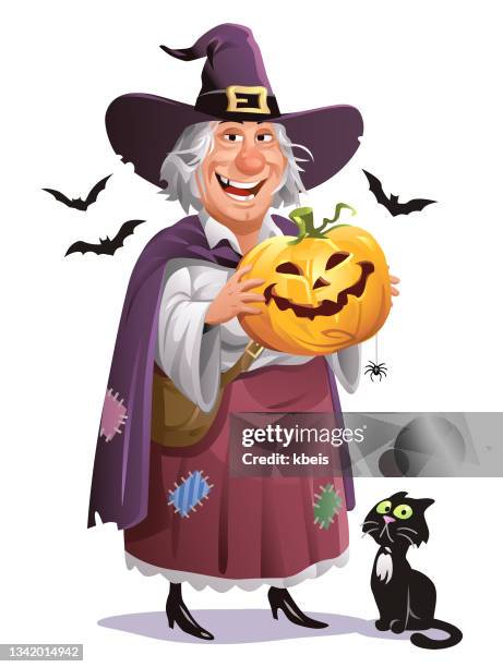 halloween witch - magic hat white background stock illustrations