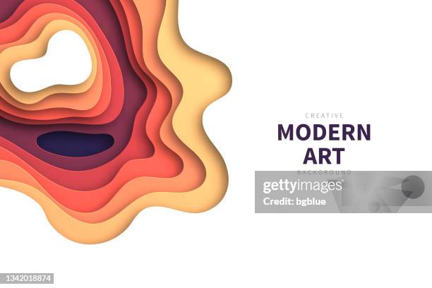 paper cut background - red abstract wave shapes - trendy 3d design - black and tan background stock illustrations