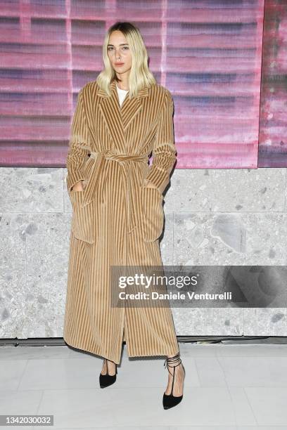Candela Pelizza is seen on the front row of the Max Mara fashion show during the Milan Fashion Week - Spring / Summer 2022 on September 23, 2021 in...