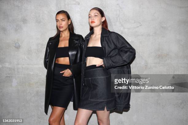 Irina Shayk and Gigi Hadid pose in the backstage of the Max Mara fashion show during the Milan Fashion Week - Spring / Summer 2022 on September 23,...
