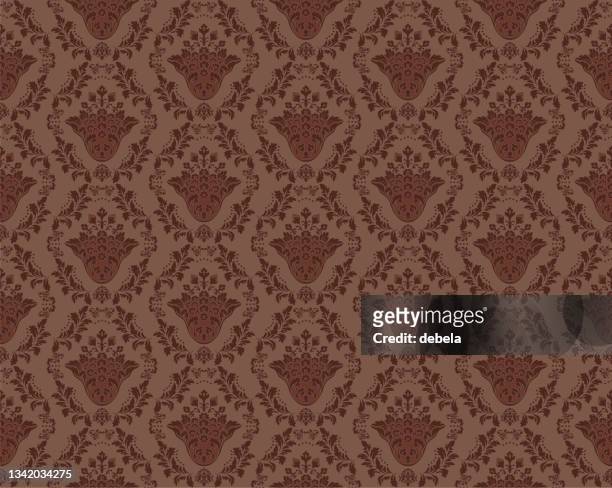 russet damask luxury decorative floral pattern - dark floral pattern stock illustrations