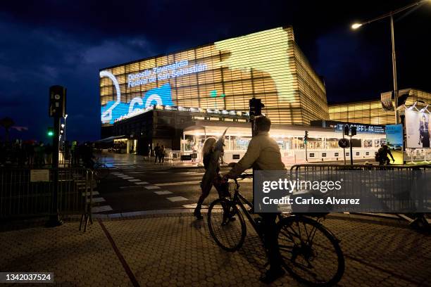 General view of the Kursaal seen at night during 69th San Sebastian Film Festival on September 21, 2021 in San Sebastian, Spain.