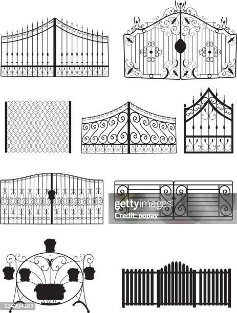 fence silhouette - wrought iron stock illustrations