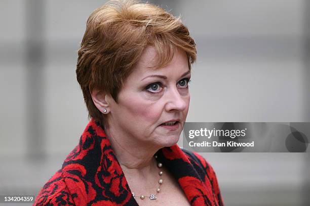 Former TV personality Anne Diamond arrives to give evidence to The Leveson Inquiry at The Royal Courts of Justice on November 28, 2011 in London,...