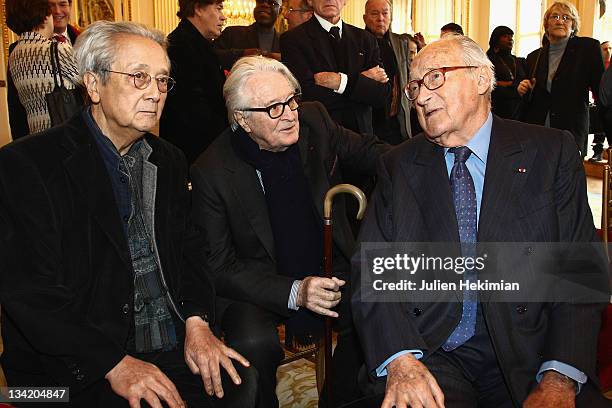 Jacques Verges, Roland Dumas and Alain Decaux attend the Herve Bourges ceremony at the ministry of culture on November 28, 2011 in Paris, France.