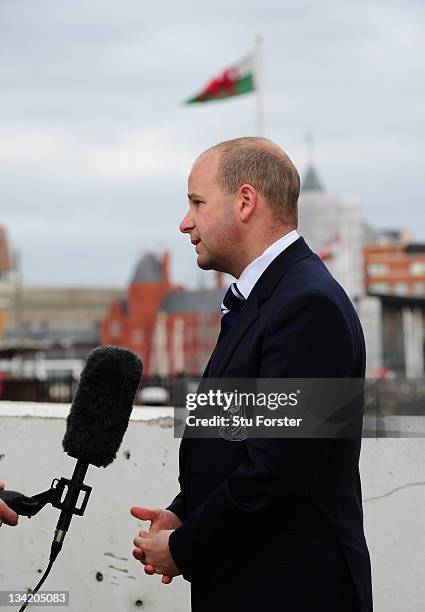 Chief executive of the Football Association of Wales Jonathan Ford speaks to the press in reaction to Gary Speed's death at St David's hotel on...