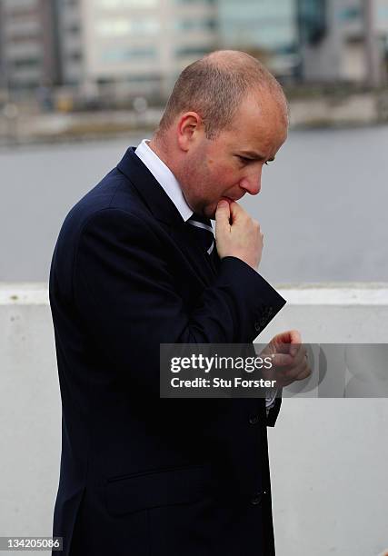 Chief executive of the Football Association of Wales Jonathan Ford speaks to the press in reaction to Gary Speed's death at St David's hotel on...