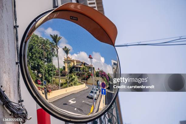 park seen in a traffic mirror - convex stock pictures, royalty-free photos & images