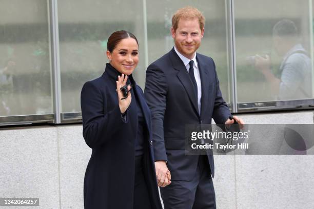 Prince Harry, Duke of Sussex, and Meghan, Duchess of Sussex, visit One World Observatory on September 23, 2021 in New York City.