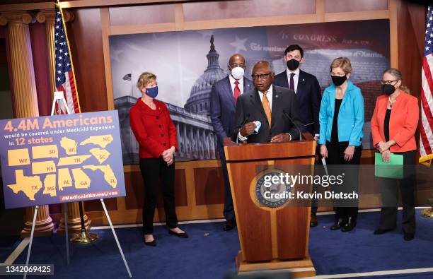 House Majority Whip Jim Clyburn speaks on medicare expansion and the reconciliation package during a press conference with fellow lawmakers at the...