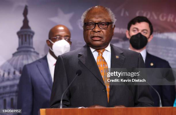 House Majority Whip Jim Clyburn speaks on medicare expansion and the reconciliation package during a press conference with fellow lawmakers at the...