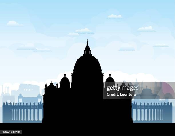illustrazioni stock, clip art, cartoni animati e icone di tendenza di vaticano e roma (tutti gli edifici sono completi e mobili) - skyline roma