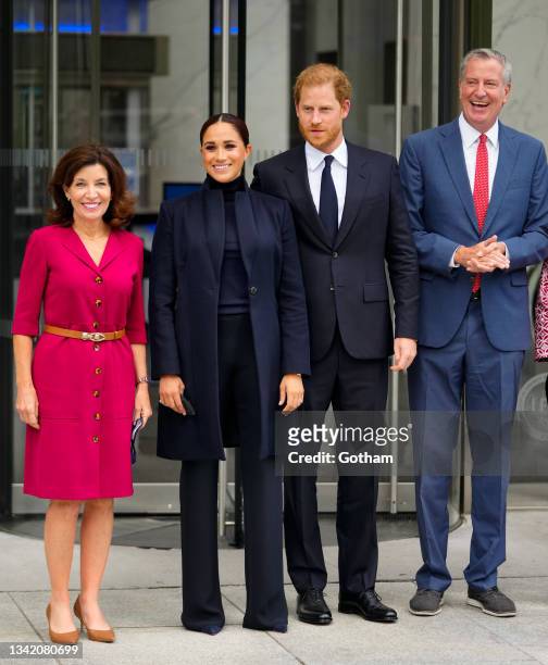 Governor Kathy Hochul, Prince Harry and Meghan Markle, Duke and Duchess of Sussex, Mayor Bill DiBlasio visit 1 World Trade Center on September 23,...