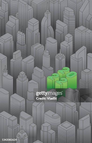2022 smart city isometric green building materials construction skyscrapers urban city - dubai skyline stock illustrations