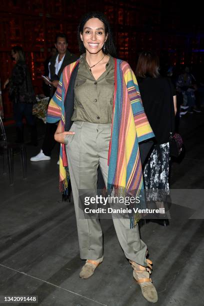 Lea T is seen on the front row of the Etro fashion show during the Milan Fashion Week - Spring / Summer 2022 on September 23, 2021 in Milan, Italy.