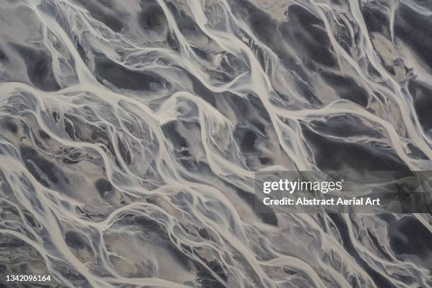 majestic braided river photographed from directly above, iceland - braided river stock pictures, royalty-free photos & images