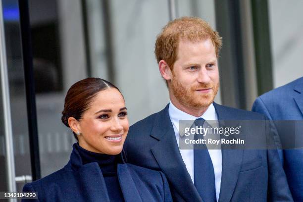 Meghan, Duchess of Sussex and Prince Harry, Duke of Sussex visit One World Observatory at One World Observatory on September 23, 2021 in New York...