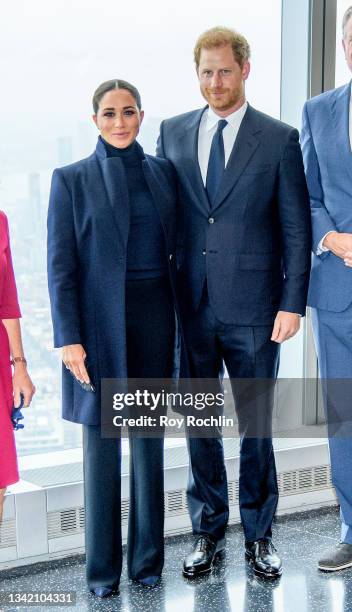 Meghan, Duchess of Sussex and Prince Harry, Duke of Sussex visit One World Observatory at One World Observatory on September 23, 2021 in New York...