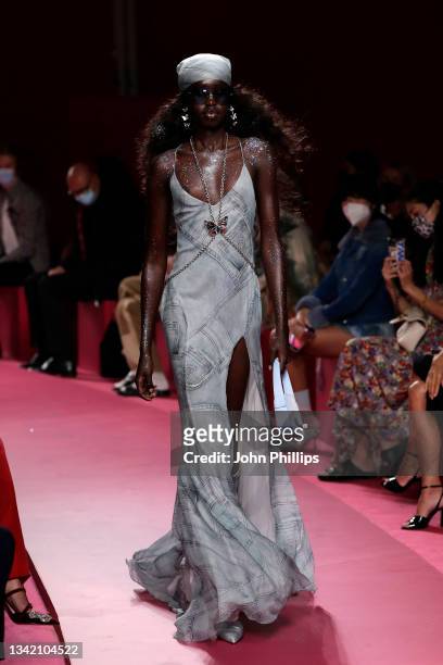 Model walks the runway at the Blumarine fashion show during the Milan Fashion Week - Spring / Summer 2022 on September 23, 2021 in Milan, Italy.