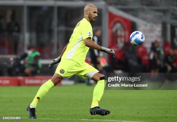Niki Maenpaa of Venezia FC in action during the Serie A match between AC Milan and Venezia FC at Stadio Giuseppe Meazza on September 22, 2021 in...