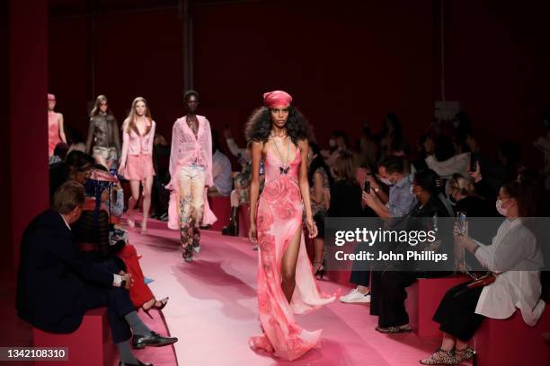 Models walk the runway at the Blumarine fashion show during the Milan Fashion Week - Spring / Summer 2022 on September 23, 2021 in Milan, Italy.
