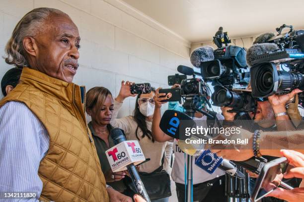 Civil rights leader Rev. Al Sharpton speaks at a news conference on September 23, 2021 in Del Rio, Texas. Sharpton spoke on law enforcement's recent...