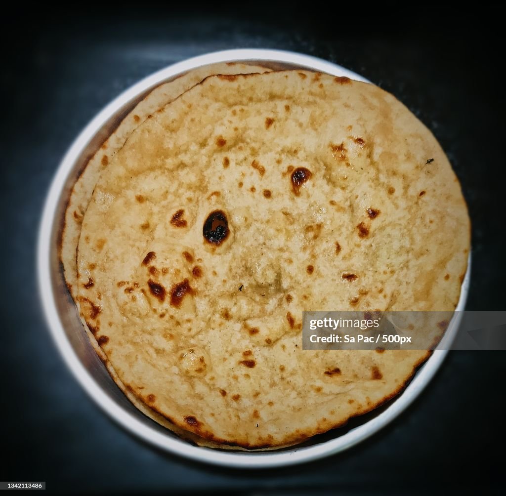 High angle view Tandoori roti