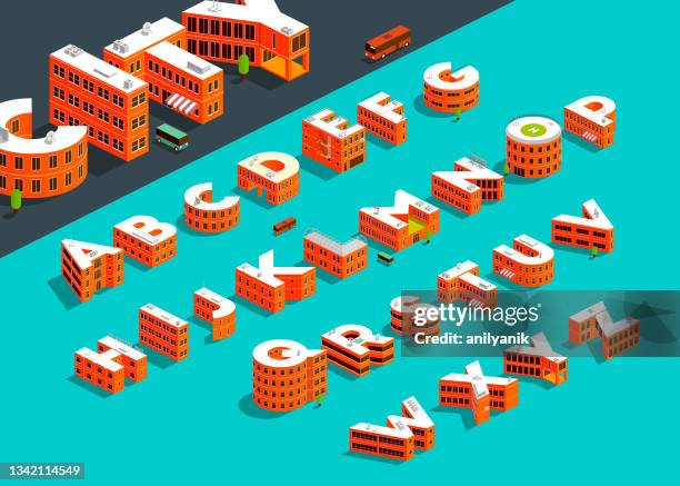 alphabet city - alphabet 3d stock illustrations