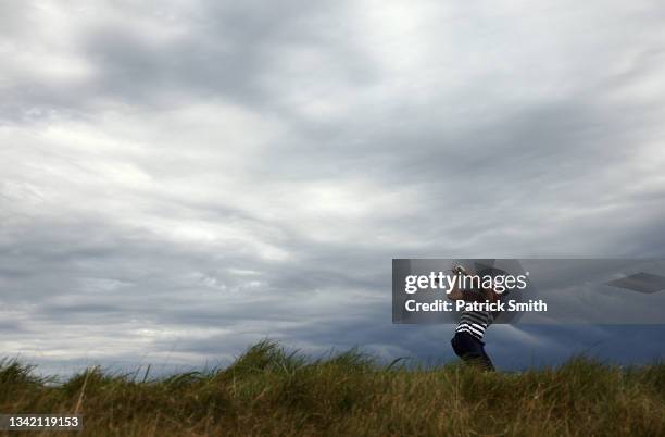 Bryson DeChambeau of team United States plays his tee shot during practice rounds prior to the 43rd Ryder Cup at Whistling Straits on September 23,...