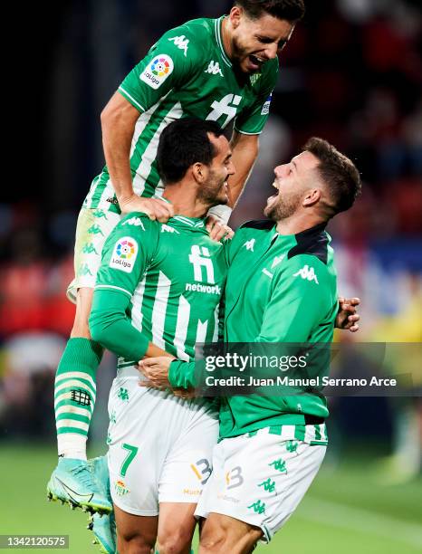 Juan Miguel Jimenez 'Juanmi' of Real Betis Balompie celebrates after scoring his team's second goal during the La Liga Santander match between CA...