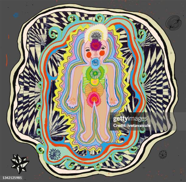 alternative healthcare, body chakras, energy healing - chakra stock illustrations