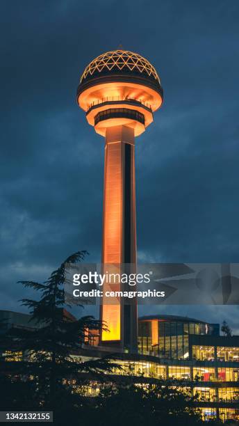 atakule tower shopping mall in night time from capital city ankara - daily life in ankara stock pictures, royalty-free photos & images