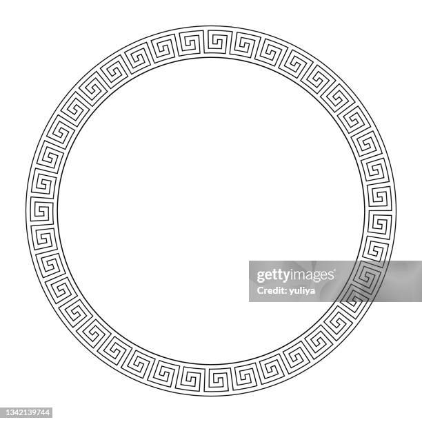 ilustrações de stock, clip art, desenhos animados e ícones de seamless meander pattern round frame in black and white color, greek key pattern background - cultura grega