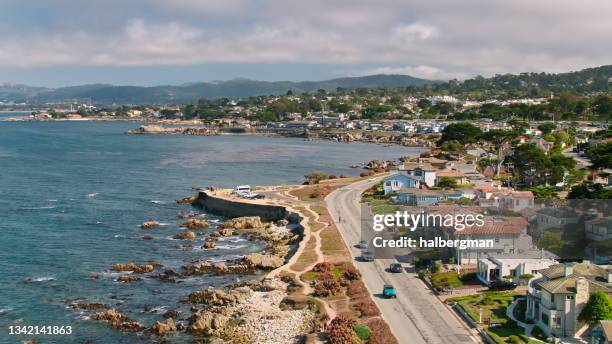 driving into pacific grove - aerial - monterrey stock pictures, royalty-free photos & images