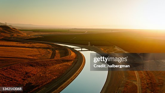 California Aqueduct Near Bakersfield - Drone Shot