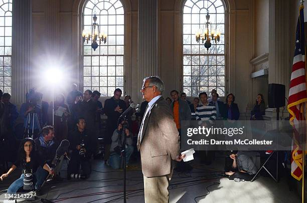 Rep. Barney Frank announces he will not seek re-election at Newton City Hall November 28, 2011 in Newton, Massachusetts. Frank is a 16-term Democrat...