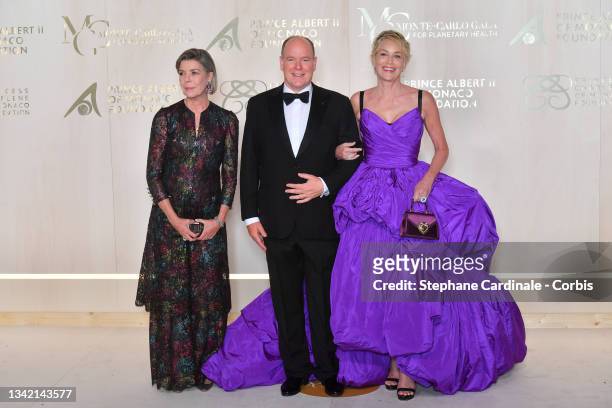Princess Caroline of Hanover, Prince Albert II of Monaco and Sharon Stone attend the photocall during the 5th Monte-Carlo Gala For Planetary Health...