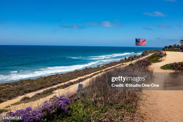 waving flag - american flag beach stock-fotos und bilder