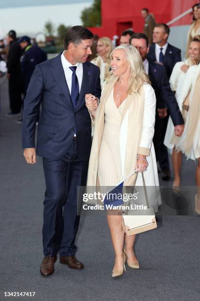 Captain Padraig Harrington of Ireland and team Europe and wife Caroline Harrington attend the opening ceremony for the 43rd Ryder Cup at Whistling...
