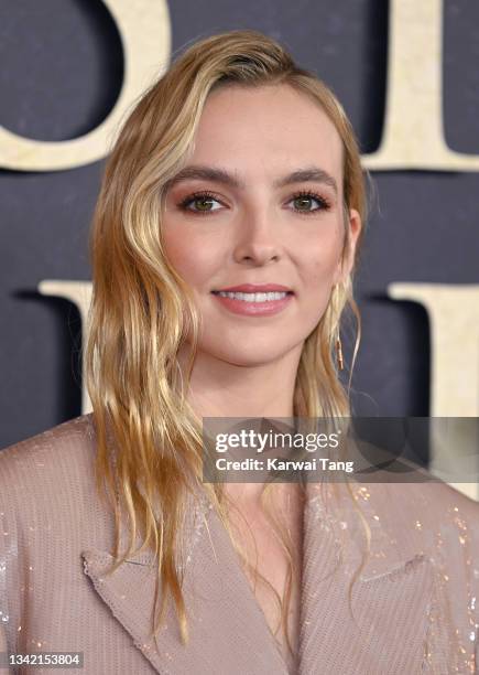 Jodie Comer attends the "The Last Duel" UK Premiere at Odeon Luxe Leicester Square on September 23, 2021 in London, England.