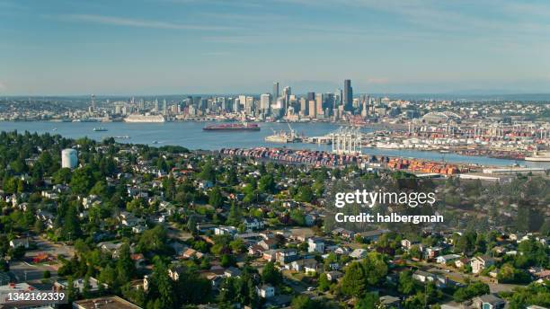 aerial view of diverse areas of seattle - seattle houses stock pictures, royalty-free photos & images