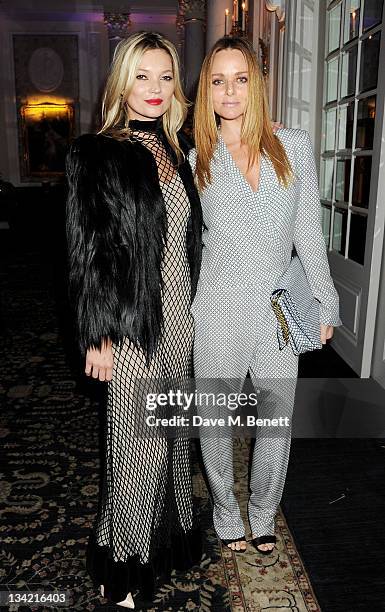 Model Kate Moss and designer Stella McCartney attend a drinks reception at the British Fashion Awards 2011 held at The Savoy Hotel on November 28,...