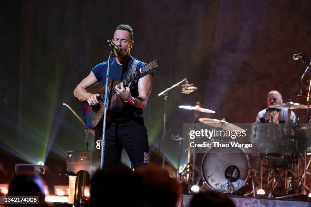 Chris Martin of Coldplay performs live at The Apollo Theater for SiriusXM and Pandora's Small Stage Series in Harlem, NY on September 23, 2021 in New...